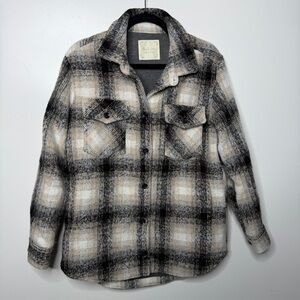 Altar’d state tan black plaid coat small button front jacket shacket